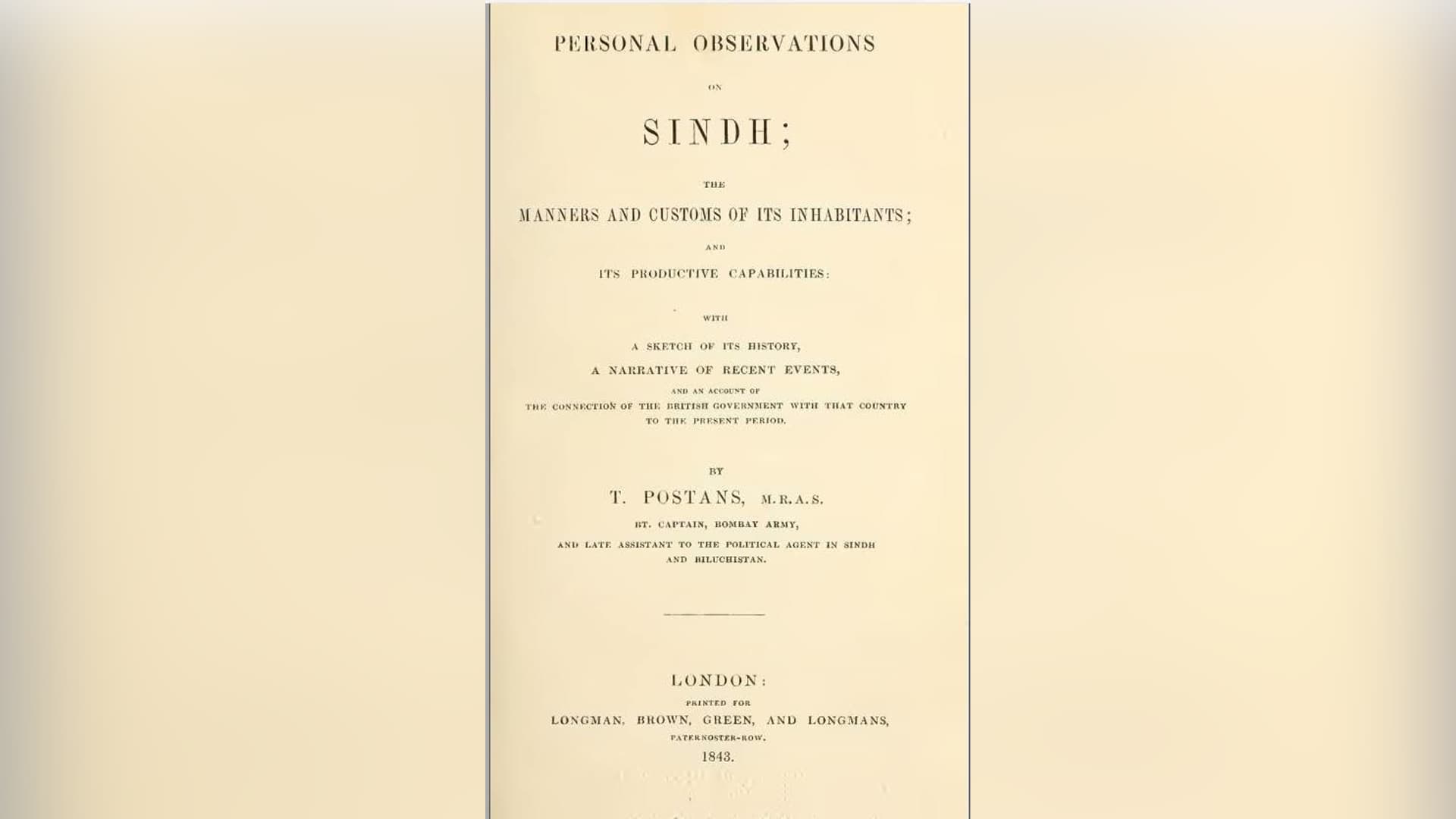 ’پرسنل آبزرویشنز آن سندھ‘: 1843 میں شائع ہونے والی سندھ کی تاریخ، سماج، زراعت اور دریائے سندھ پر ایک اہم دستاویز